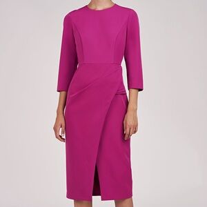 Kay Unger Doreen Midi Dress Pink Vivid Berry Cocktail Wedding Guest Size 6 NWT